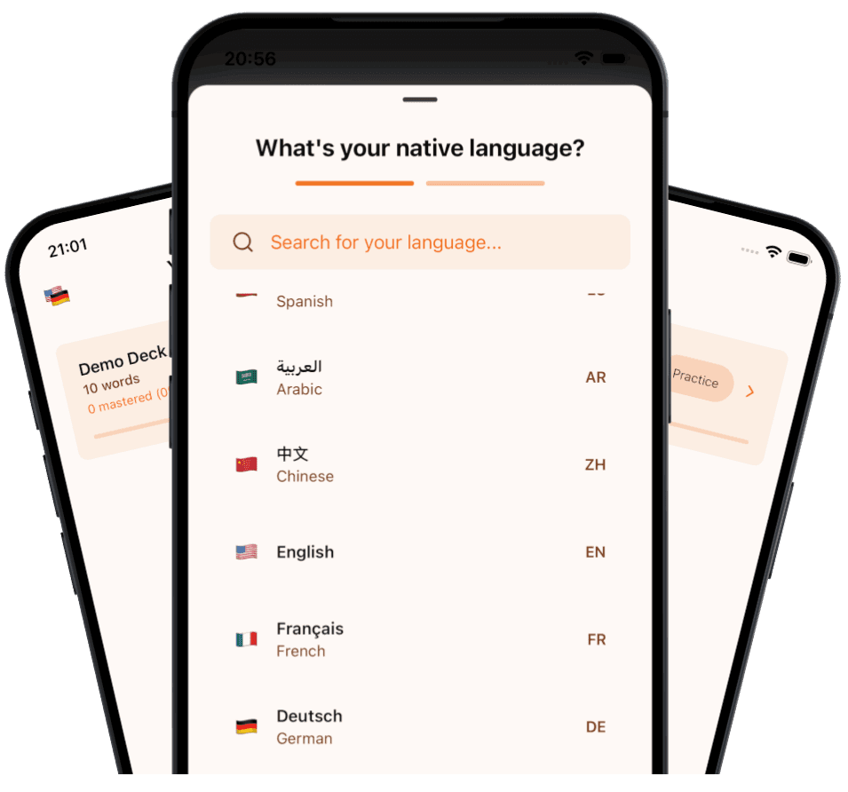 Multi-language learning feature showing language selection