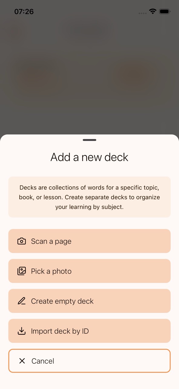 Add a new deck menu showing four creation options